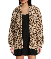 Honey & Sparkle Printed Wubby Cheetah Faux Fur Button Front Jacket