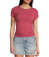 Honey & Sparkle Ribbed Short Sleeve Side Cinched T-Shirt