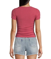 Honey & Sparkle Ribbed Short Sleeve Side Cinched T-Shirt