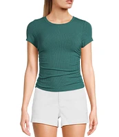 Honey & Sparkle Ribbed Short Sleeve Side Cinched T-Shirt