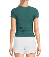 Honey & Sparkle Ribbed Short Sleeve Side Cinched T-Shirt