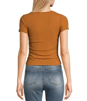 Honey & Sparkle Ribbed Short Sleeve Side Cinched T-Shirt