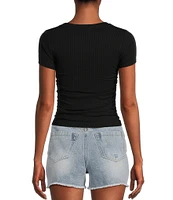 Honey & Sparkle Ribbed Short Sleeve Side Cinched T-Shirt