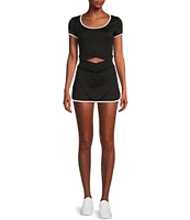 Honey & Sparkle Coordinating Short Sleeve Cropped Criss Cross Front Trim Athletic Top