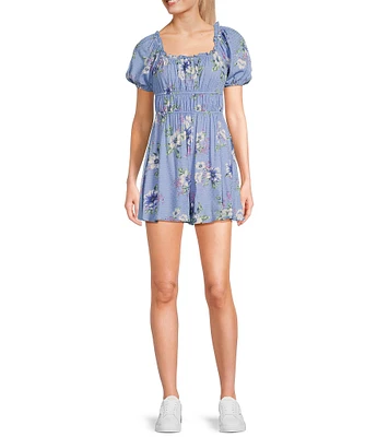 Honey & Sparkle Short Bubble Sleeve With Tiered Waist Floral Print Romper