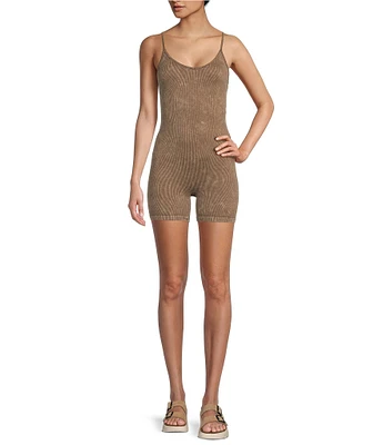 Honey & Sparkle Spaghetti Strap Washed Ribbed Fitted Romper