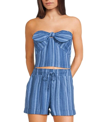 Honey & Sparkle Striped Strapless Sweetheart Neck Coordinating Knot Front Top