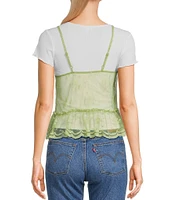 Honey & Sparkle T-Shirt Layered Floral Pattern Mesh Babydoll Cami Top