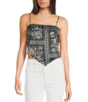 Honey & Sparkle Woven Printed Satin Spaghetti Strap Hanky Hem Top