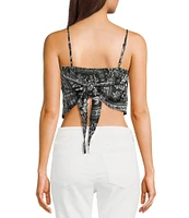 Honey & Sparkle Woven Printed Satin Spaghetti Strap Hanky Hem Top