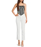 Honey & Sparkle Woven Printed Satin Spaghetti Strap Hanky Hem Top