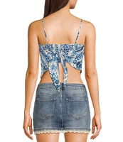 Honey & Sparkle Woven Printed Satin Spaghetti Strap Hanky Hem Top