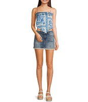 Honey & Sparkle Woven Printed Satin Spaghetti Strap Hanky Hem Top