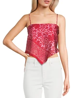 Honey & Sparkle Woven Print Satin Spaghetti Strap Hanky Hem Top