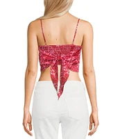 Honey & Sparkle Woven Print Satin Spaghetti Strap Hanky Hem Top
