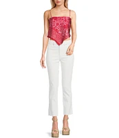 Honey & Sparkle Woven Print Satin Spaghetti Strap Hanky Hem Top