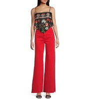 Honey & Sparkle Woven Pattern Satin Spaghetti Strap Hanky Hem Top