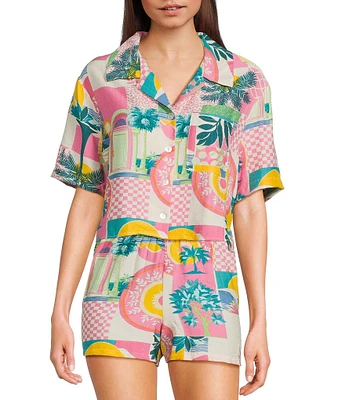 Honey & Sparkle Woven Printed Short Sleeve Coordinating Camp Shirt