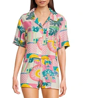 Honey & Sparkle Woven Printed Short Sleeve Coordinating Camp Shirt