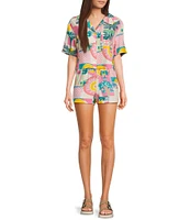 Honey & Sparkle Woven Printed Short Sleeve Coordinating Camp Shirt