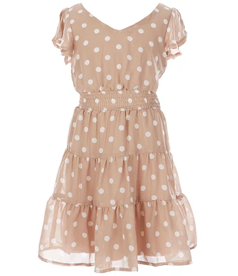 Honey and Rosie Big Girls 7-16 Flutter Sleeve Bow-Back Dotted Fit-And-Flare Dress