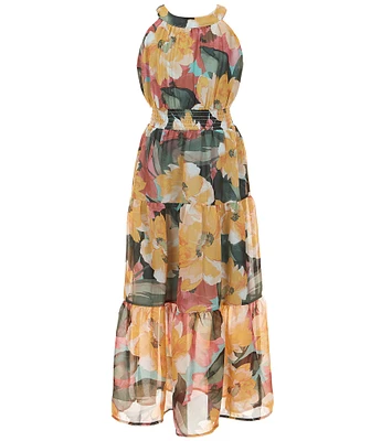 Honey and Rosie Big Girls High Neck Sleeveless Floral Maxi Dress