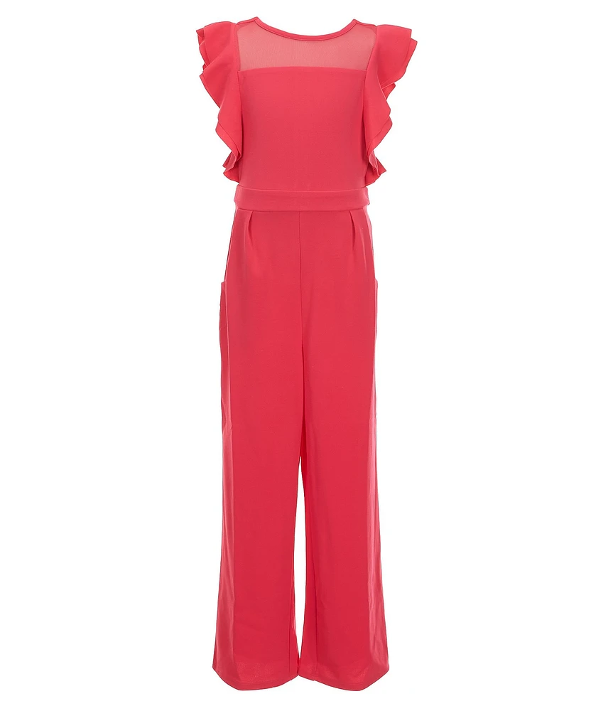 Honey and Rosie Big Girls 7-16 Mesh Round Neck Ruffle Jumpsuit