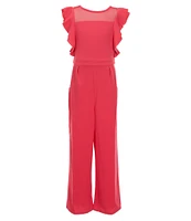 Honey and Rosie Big Girls 7-16 Mesh Round Neck Ruffle Jumpsuit