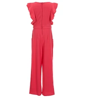 Honey and Rosie Big Girls 7-16 Mesh Round Neck Ruffle Jumpsuit