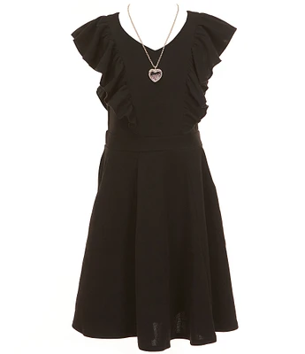 Honey and Rosie Big Girls 7-16 Sleeveless Scuba Ruffle Front Dress