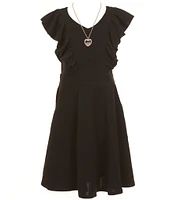 Honey and Rosie Big Girls Sleeveless Scuba Ruffle Front Dress