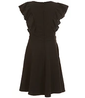Honey and Rosie Big Girls Sleeveless Scuba Ruffle Front Dress