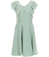 Honey and Rosie Big Girls Sleeveless Scuba Ruffle Front Dress