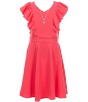 Honey and Rosie Big Girls Sleeveless Scuba Ruffle Front Dress