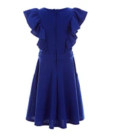 Honey and Rosie Big Girls Sleeveless Scuba Ruffle Front Dress