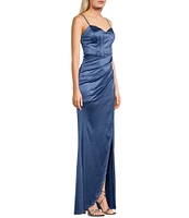 Honey and Rosie Corset Faux Wrap Long Dress