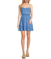 Honey and Rosie Ditsy Floral Rib Knit Sweetheart Neck Smocked Waist Tiered Dress