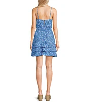 Honey and Rosie Ditsy Floral Rib Knit Sweetheart Neck Smocked Waist Tiered Dress