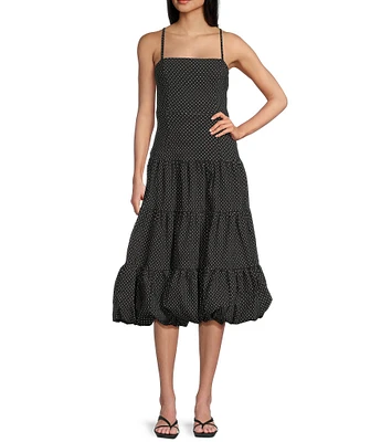 Honey and Rosie Dotted Triple Bubble Hem Tier Drop Waist Midi Dress