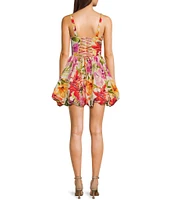 Honey and Rosie Floral Print Poplin Corset Bodice Bubble Hem Dress