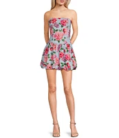 Honey and Rosie Floral Print Poplin Strapless Drop Waist Dress