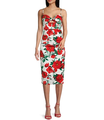 Honey and Rosie Floral Printed Sleeveless Corset-Inspired Bodice Midi Dress