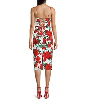 Honey and Rosie Floral Printed Sleeveless Corset-Inspired Bodice Midi Dress