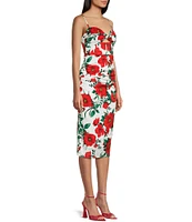 Honey and Rosie Floral Printed Sleeveless Corset-Inspired Bodice Midi Dress