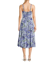 Honey and Rosie Floral Sateen Sweetheart Neck A-Line Midi Dress