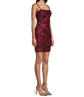 Honey and Rosie Floral Sequin Sleeveless Flat Lace-Up Back Fitted Dress