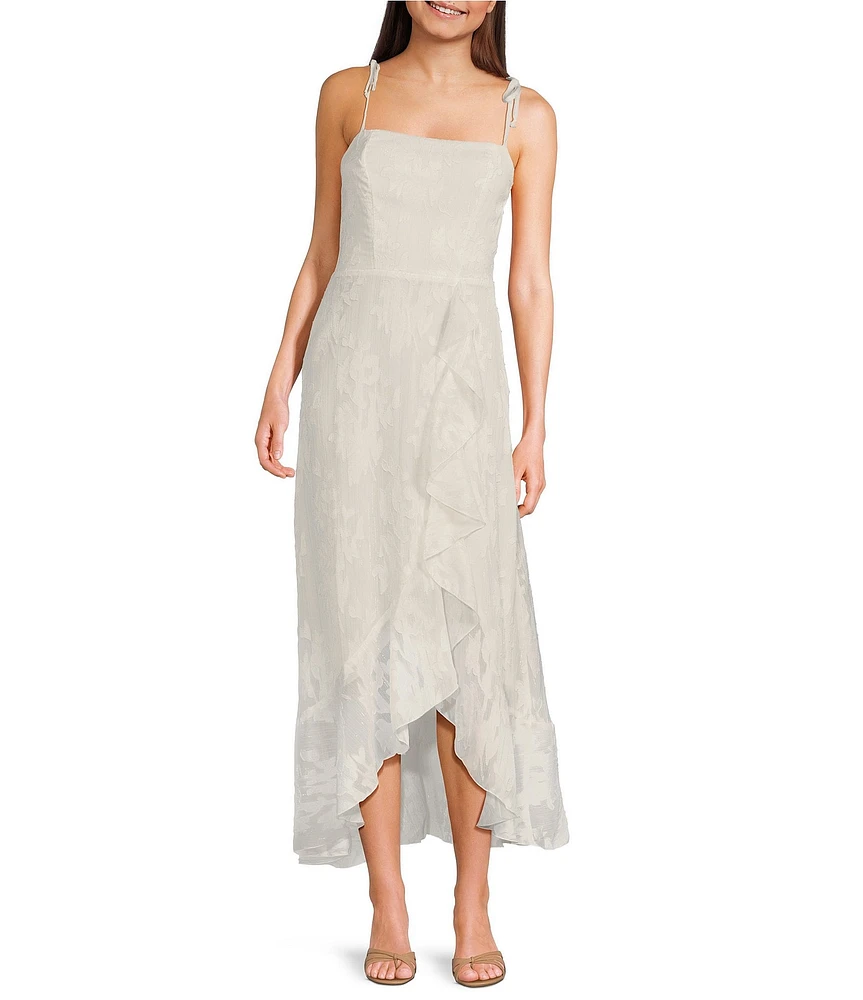 Floral Tie Strap Ruffle Side Slit Midi Dress