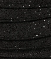 Honey and Rosie Glitter Drape Neck Adjustable Strap Shirred Gown