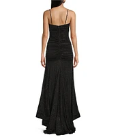 Honey and Rosie Glitter Drape Neck Adjustable Strap Shirred Gown