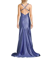 Honey and Rosie Glitter Knit V-Neck Sleeveless Gown